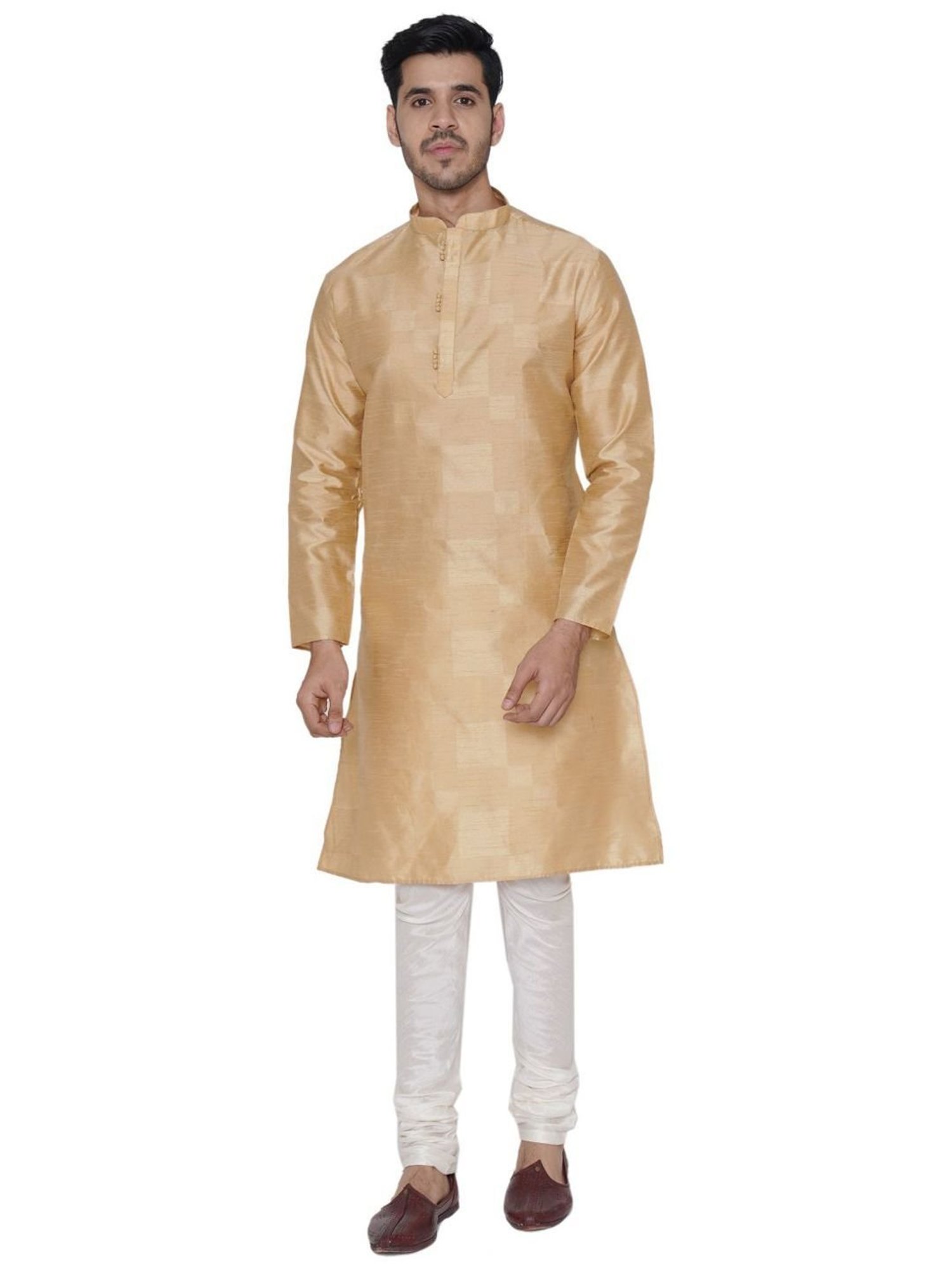 TABARD Beige & White Regular Fit Self Pattern Kurta Bottom Set
