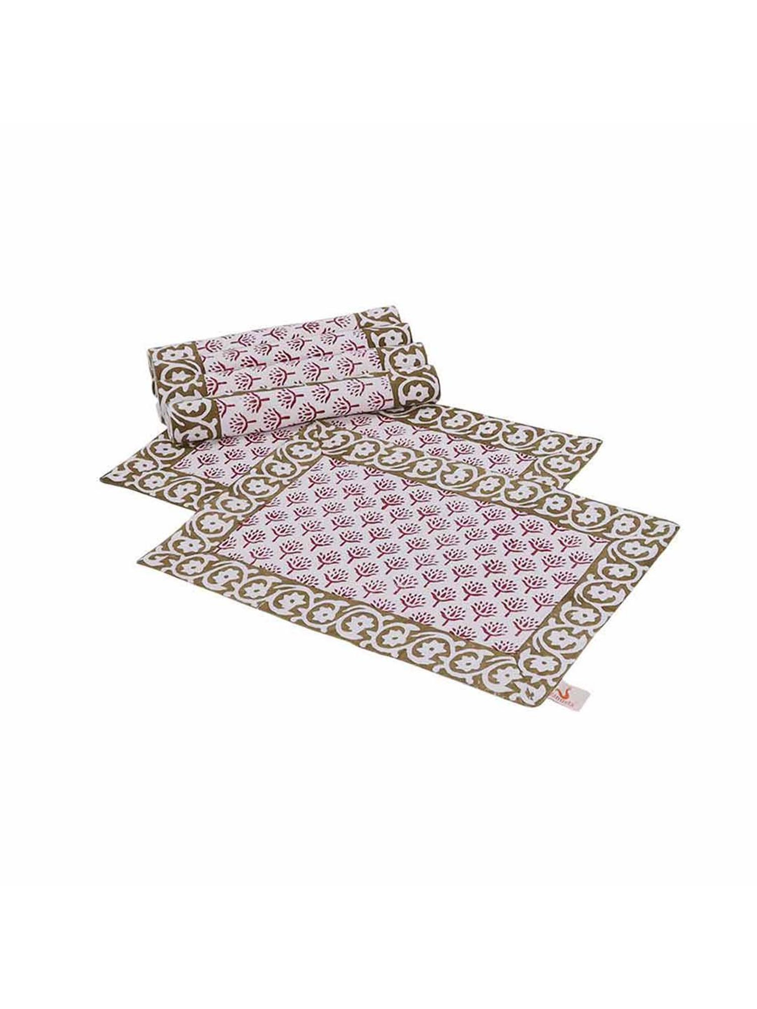 Fanusta Manzhar White & Green 200 TC Placemats - Set of 6