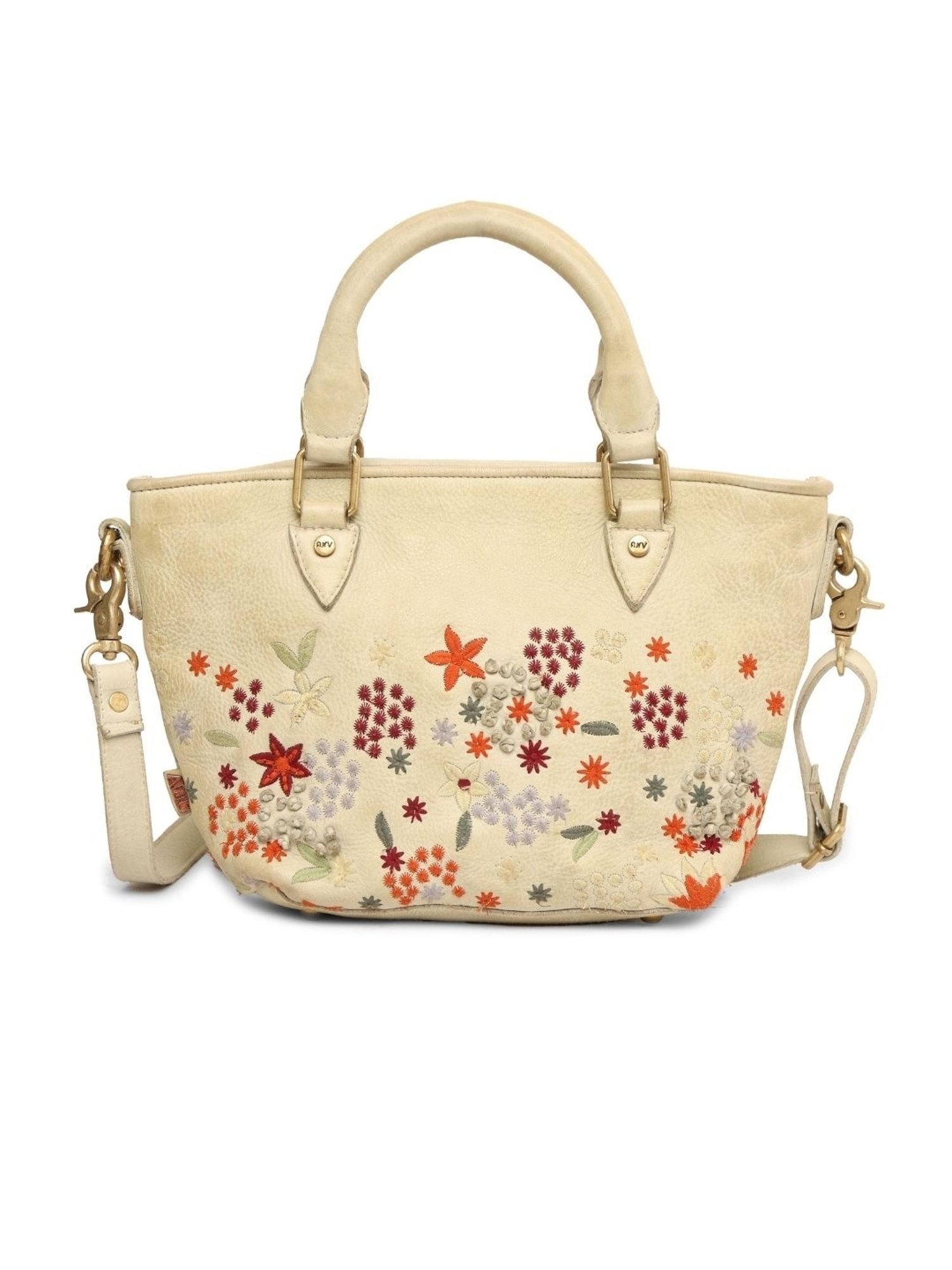 Art N Vintage Floral Bliss Green Leather Embroidered Medium Handbag