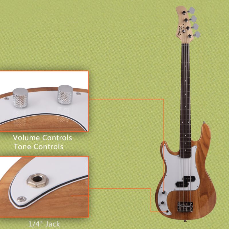 New Glarry School Band Left Handed 4 Strings Electric Bass Guitar Natural Color