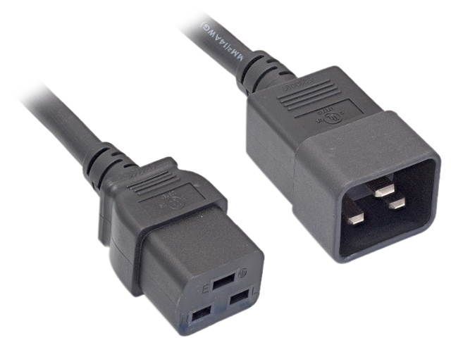 Nippon Labs 12 AWG Black Color C20 to C19 Universal Jumper Power Cord, EC320 C19/C20 SJT 20A 250V, Black - 8 ft.