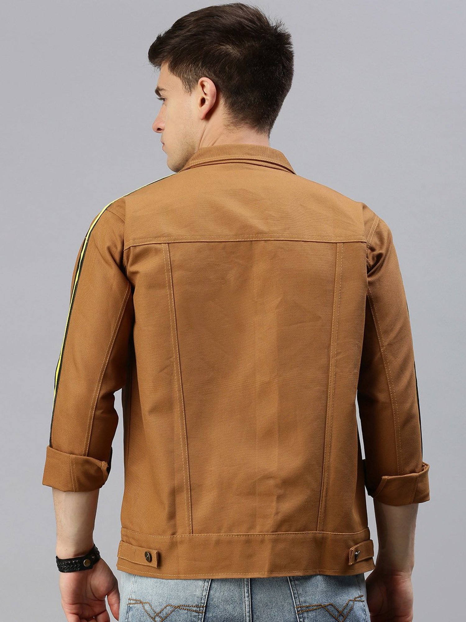 VOXATI Khaki Regular Fit Shirt Collar Denim Jacket