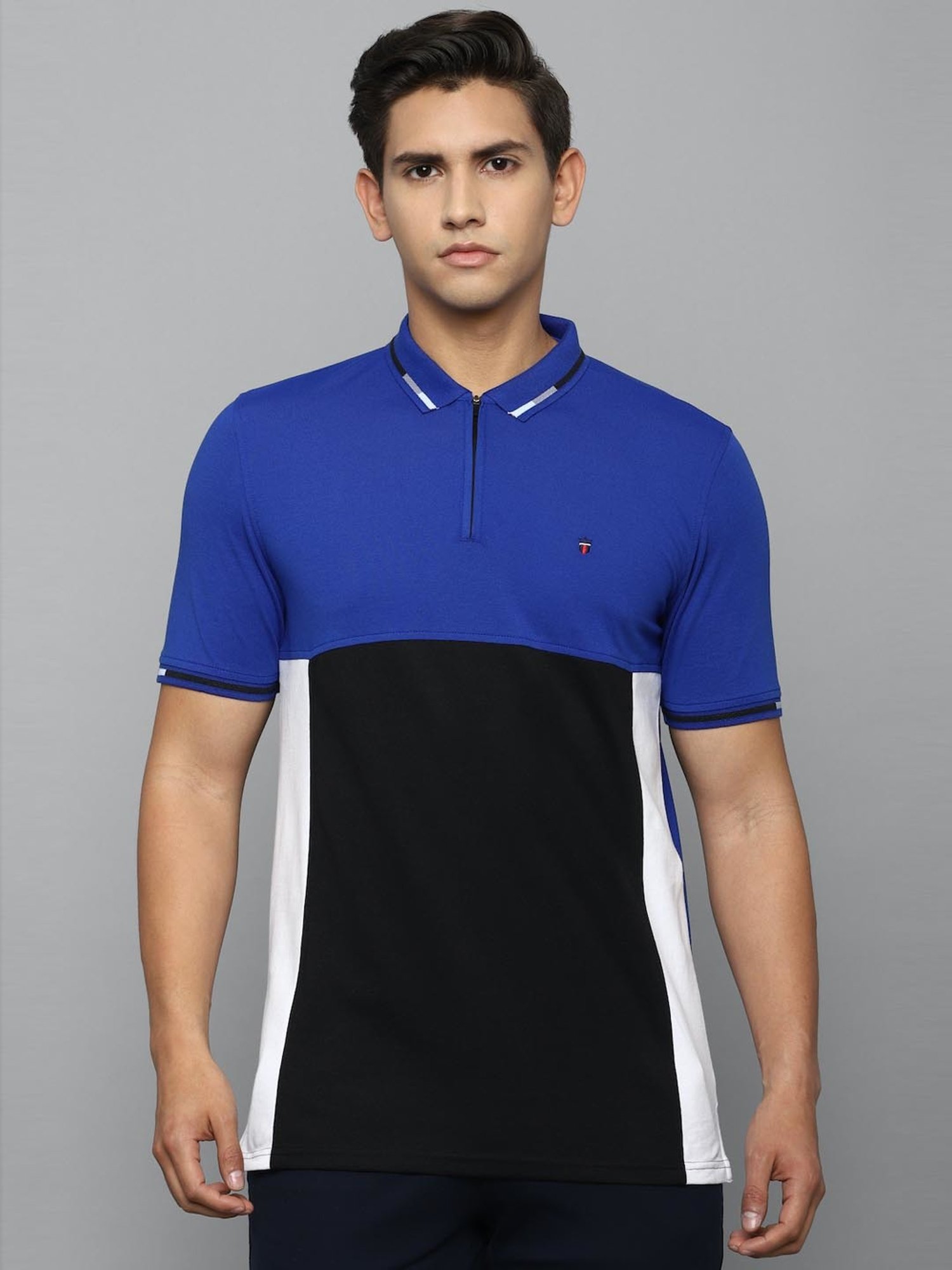Louis Philippe Sport Blue Cotton Slim Fit Printed Polo T-Shirt