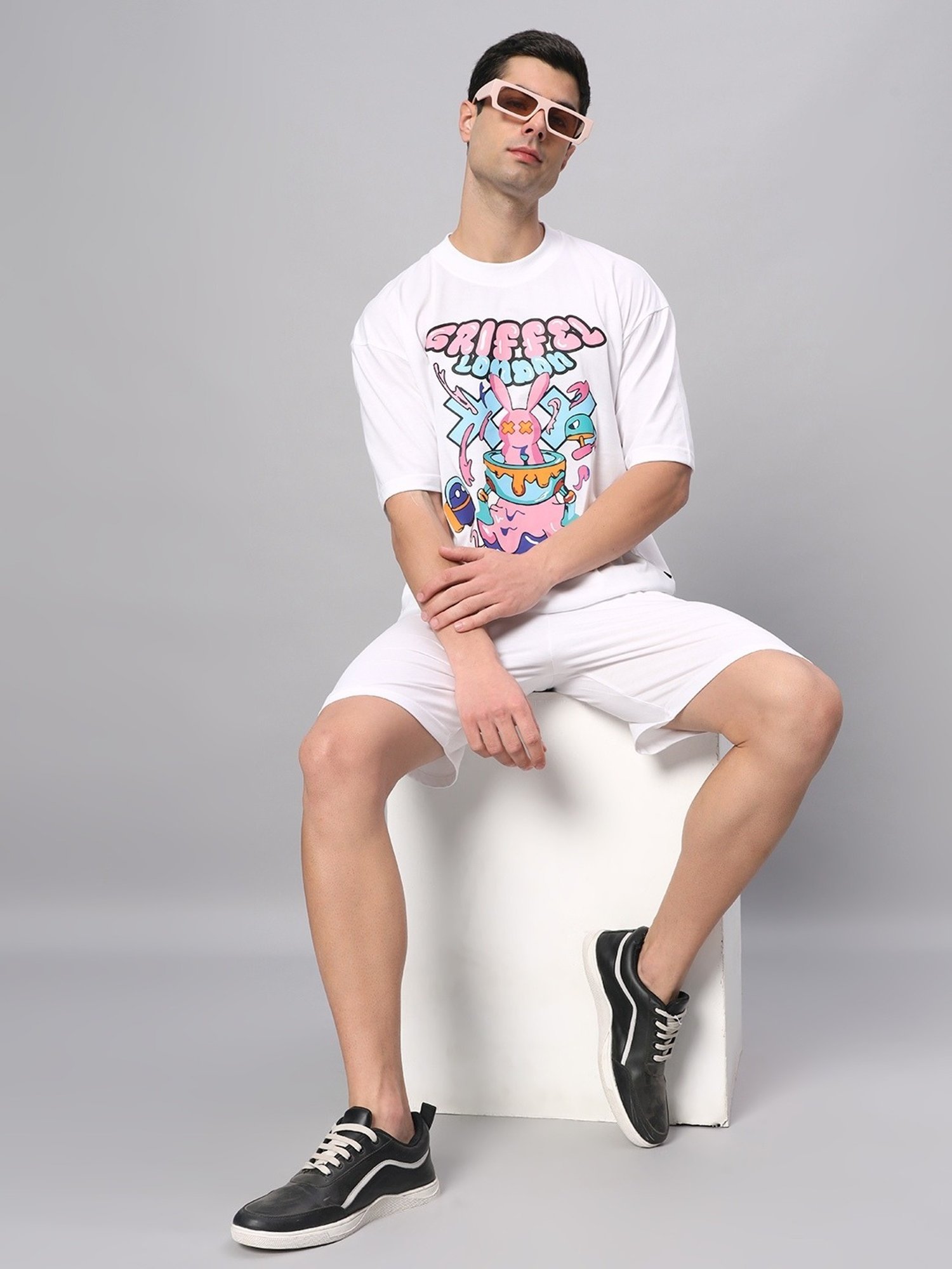 Griffel White Cotton Loose Fit Printed Co-Ord Set