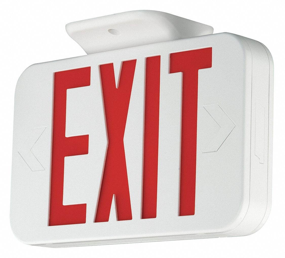 Number of Faces 1 or 2,  LED,  Exit Sign,  White,  Plastic,  Letter Color Red