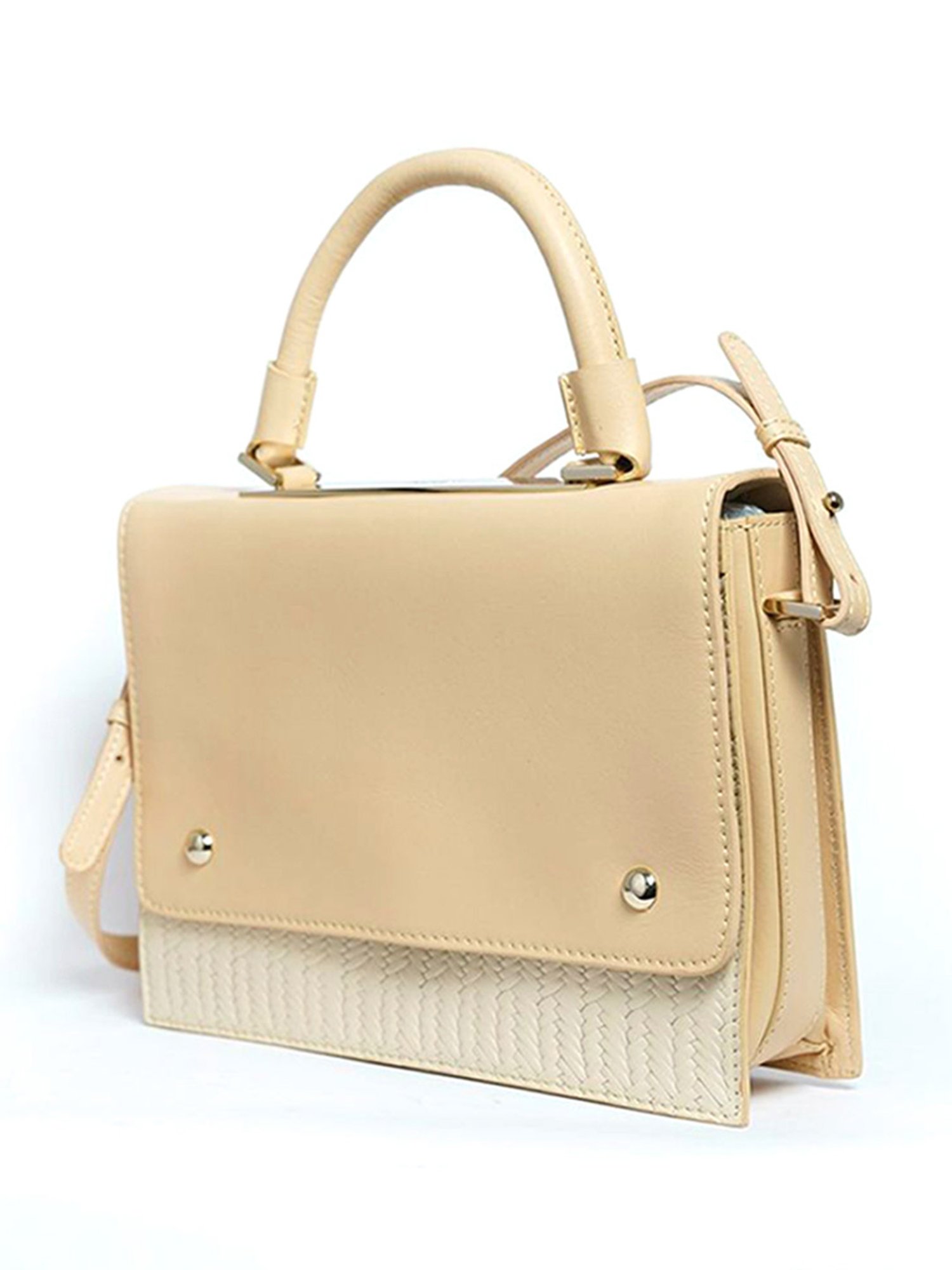 RI2K London Cream Leather Medium Textured Satchel Handbag