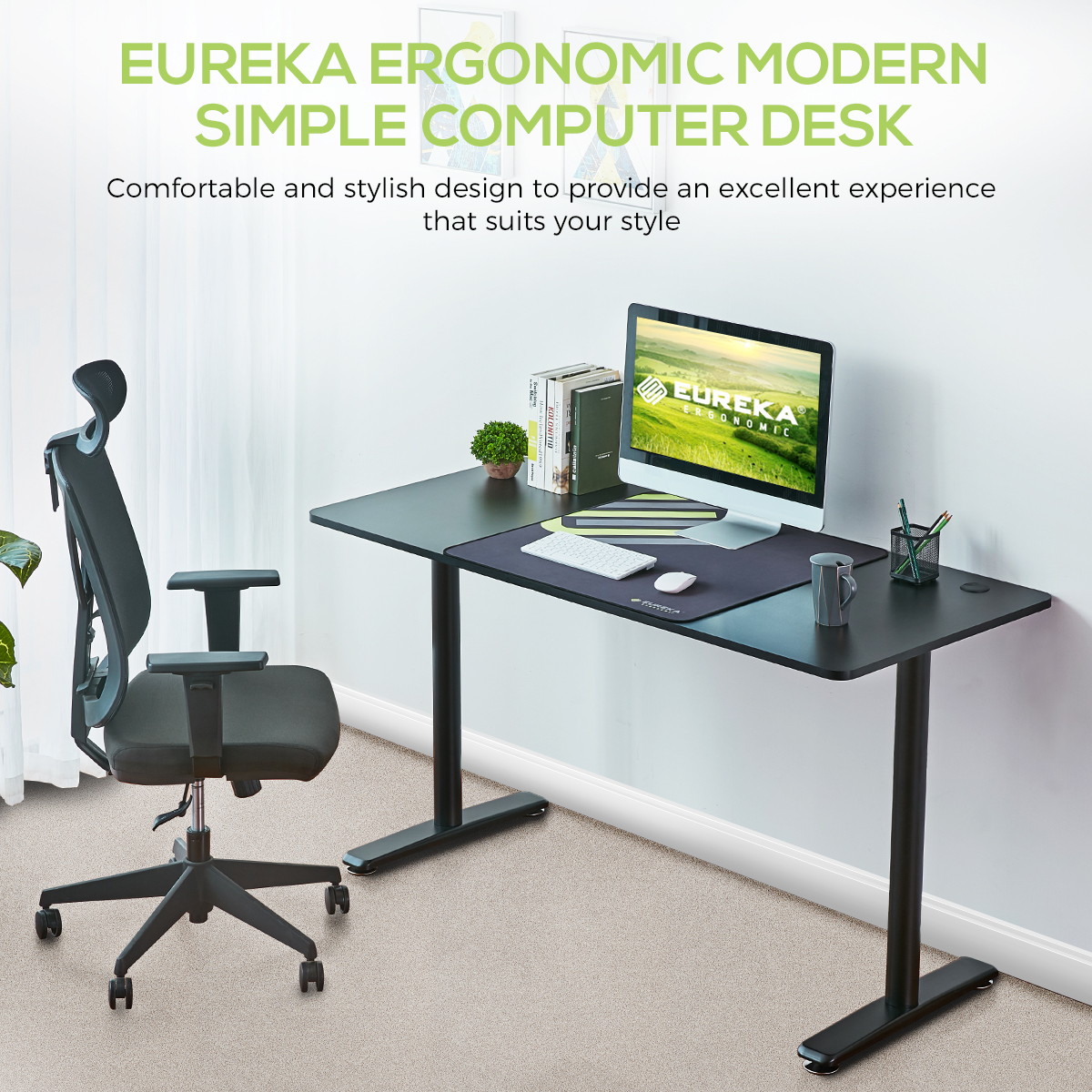 Eureka Ergonomic&reg; 60 inches Large Workstation Simple Computer Desk Home Office Table, Black