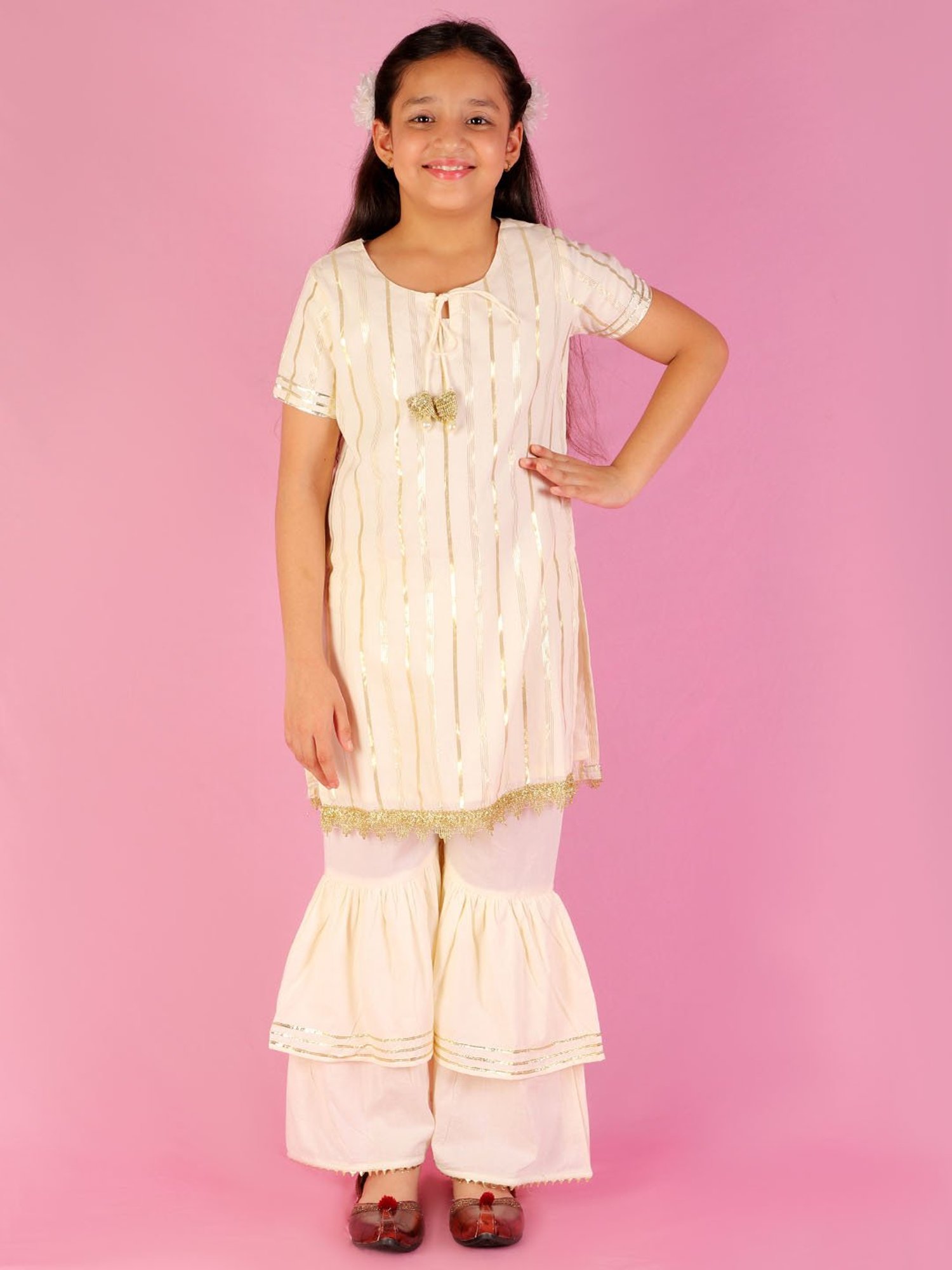 Lil Drama Kids Off white Lace Kurta with Sharara