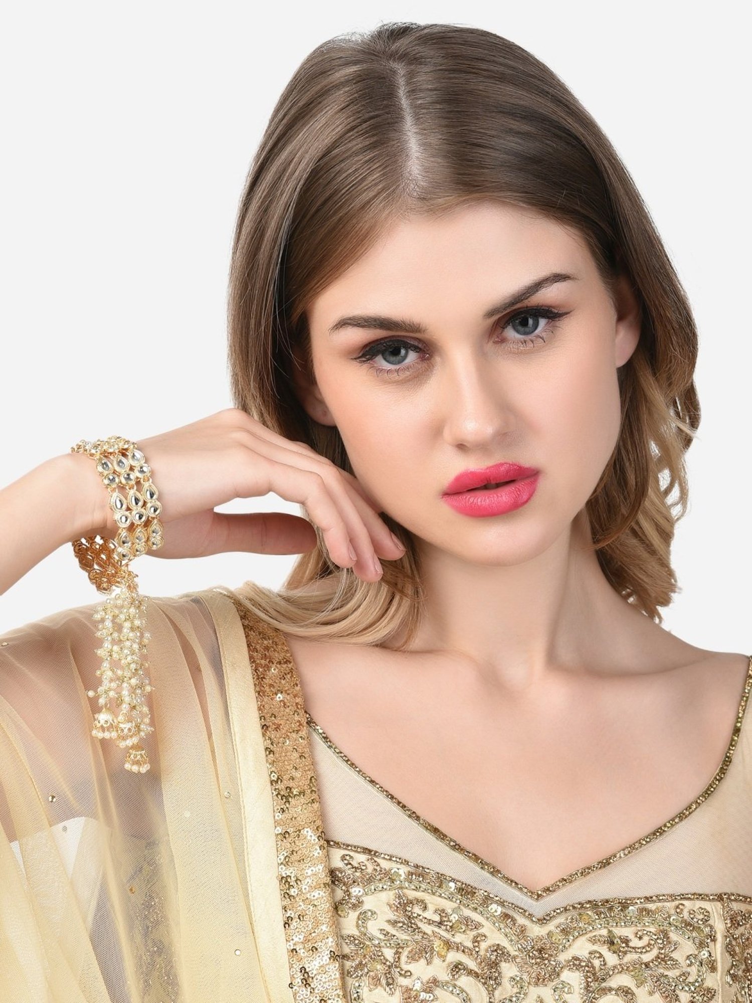 Zaveri Pearls Gold Tone Kundan Embellished Traditional Bracelet-ZPFK14743