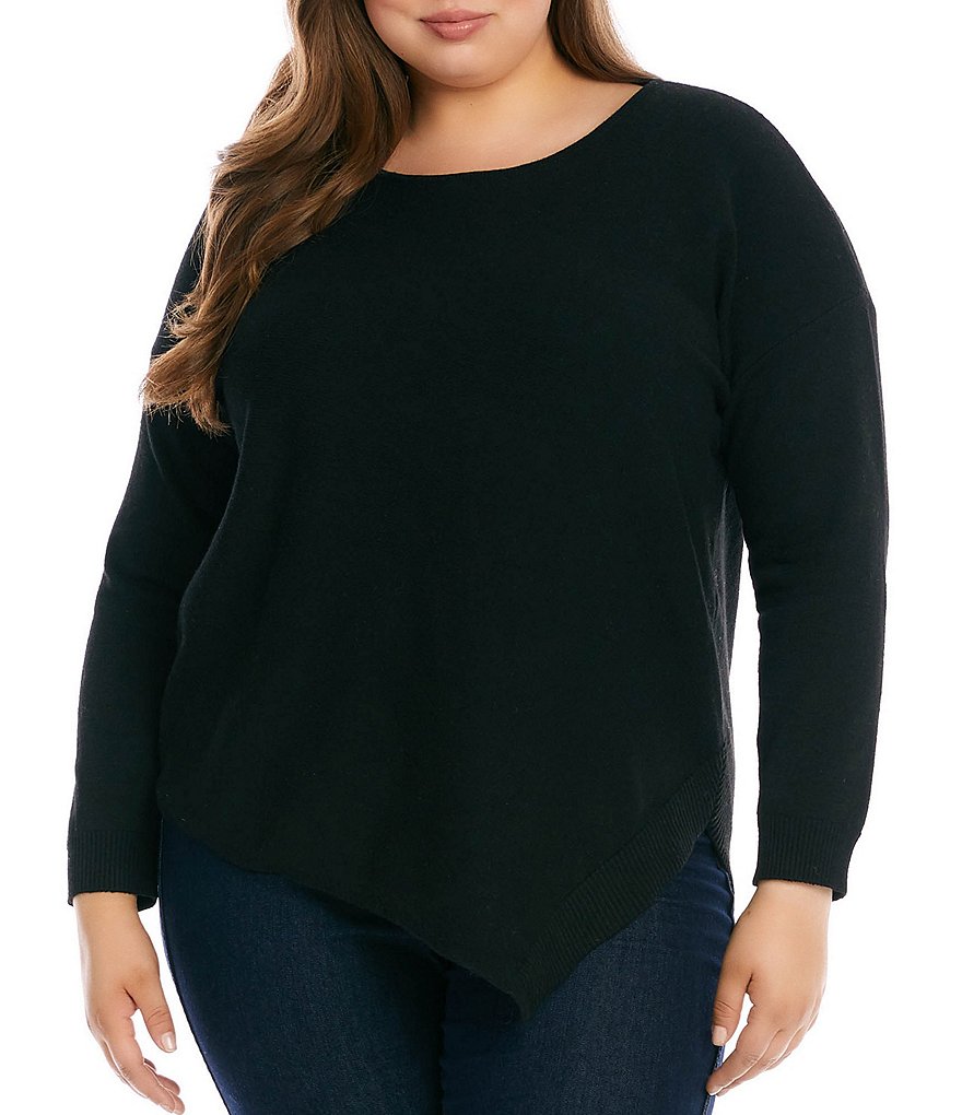 Ruby Rd. Plus Size Ombre Striped 3/4 Sleeve Button Front Long Cardigan