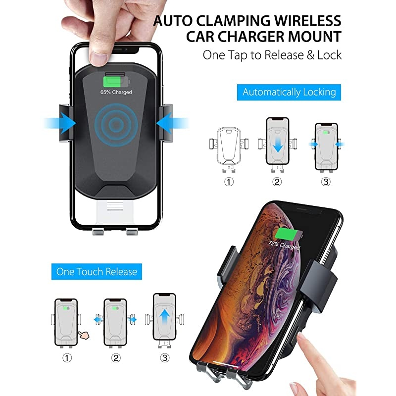 Wireless Car Charger  10W Qi Fast Charging Auto Clamping Car Mount Windshield Dashboard Air Vent Phone Holder for iPhone 11 11 Pro Max Xs MAX XS XR X 8+ Samsung Galaxy S10+ S9+ S8 Note 9 etc
