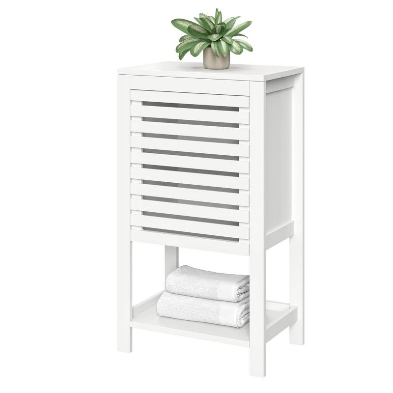 Slatted Single Door Cabinet with Open Shelf White - RiverRidge Home