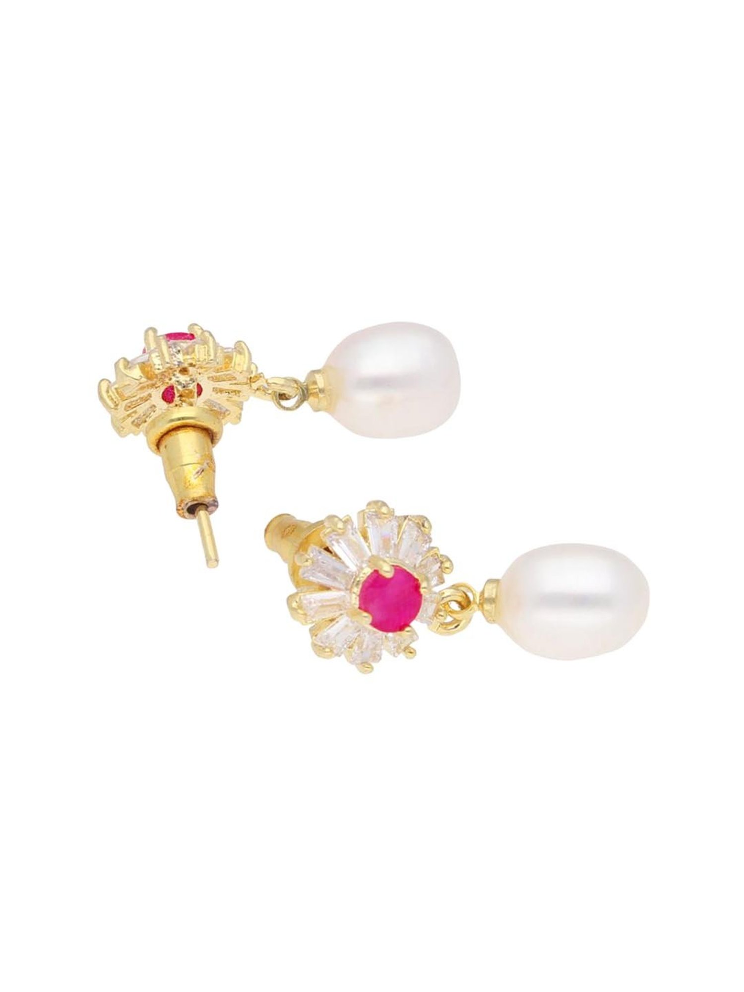 Sri Jagdamba Pearls Anahita Pink & Pearl White Alloy Drop Earrings