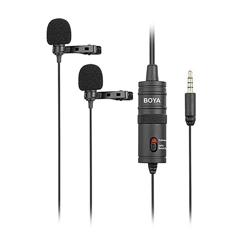 BYM1DM Dual Lavalier Universal Microphone with a Single 18 Stereo Connector for Smartphones DSLR Camears Camcorders