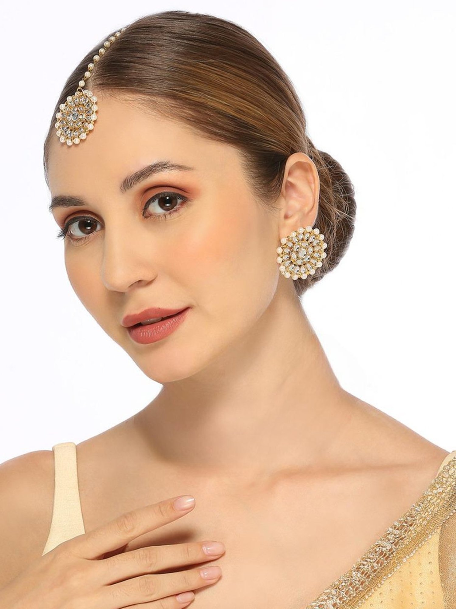 OOMPH Combo of 3 Kundan Jadau Maangtikaa Set - 3 Maangtikka & 3 Pair of Matching Earrings