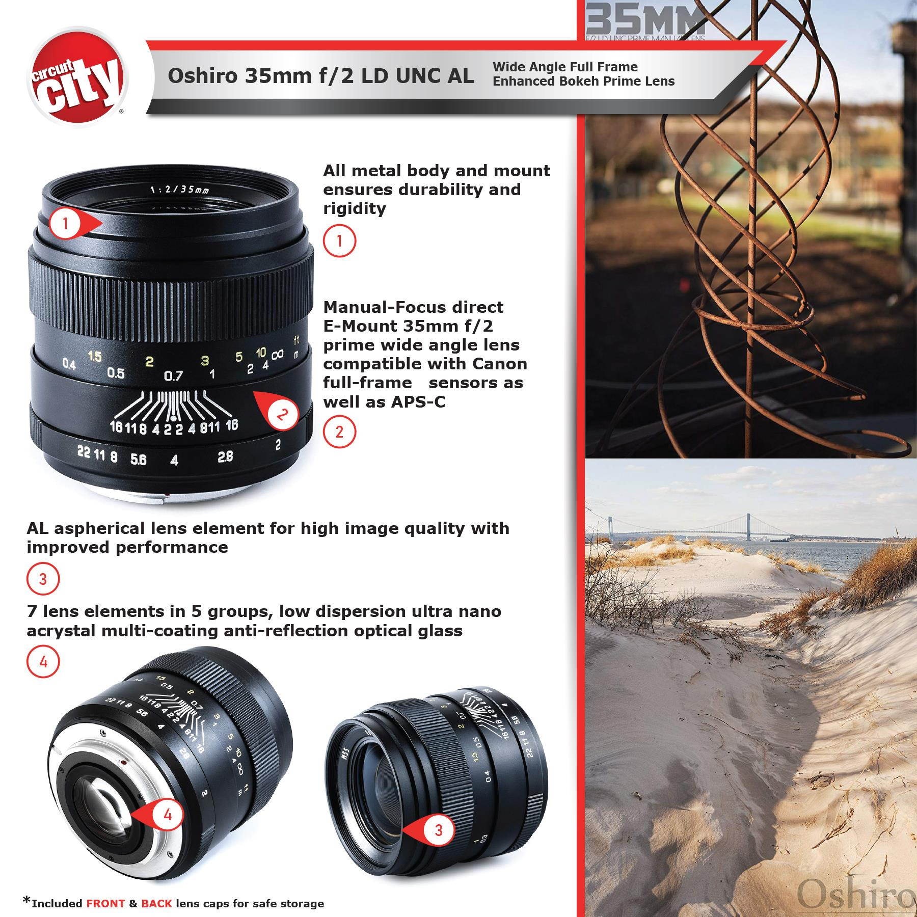 Oshiro 135mm f/2.8 LD UNC AL Telephoto Full Frame Prime Lens for Canon Digital SLR Cameras Bundle with Oshiro 35mm f/2 LD UNC AL Wide Angle Full Frame Prime Lens and Accessories (9 Items)