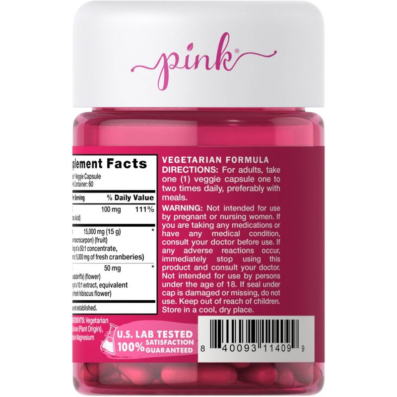 Pink Be Well Cranberry Complex with Vitamin C + Hibiscus Veggie Capsules - 60ct
