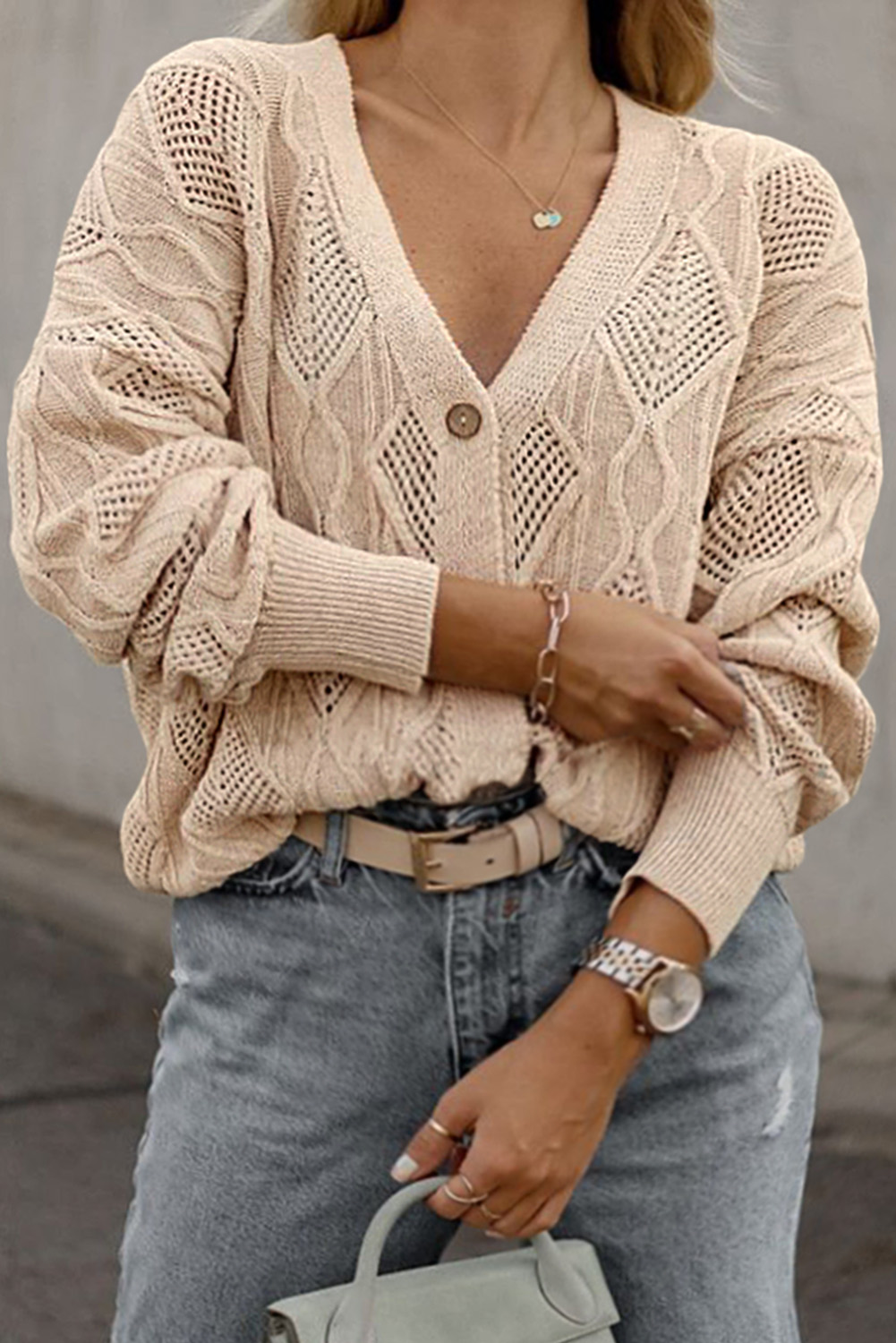 Khaki Star Pattern Drop Shoulder Sweater