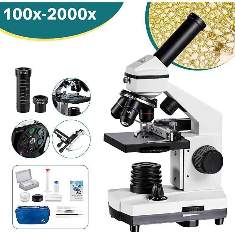 2000X Moving Ruler Compound LED with Prepared Blank Slides Accessories Kids Student Present Gift Christmas