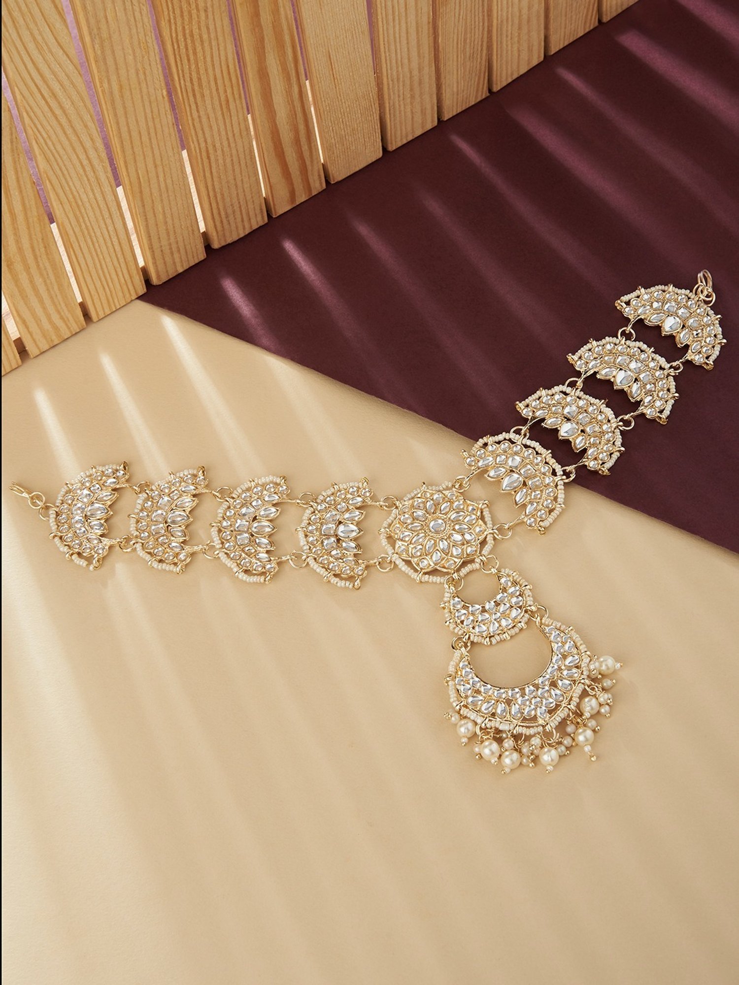 Zaveri Pearls Gold Tone Bridal Kundan Push Back Mathapatti Style Maangtikka-ZPFK13065