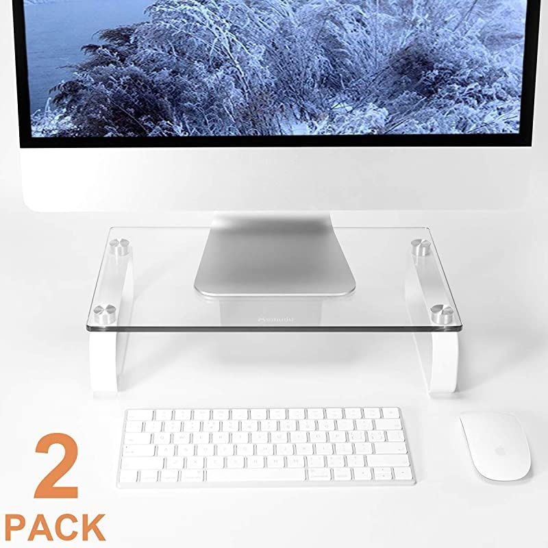 Pack Computer Monitor Stand Riser Multi Media Desktop Stand for Flat Screen LCD LED TV LaptopNotebookXbox One with Tempered Glass and Metal LegsHD0T01