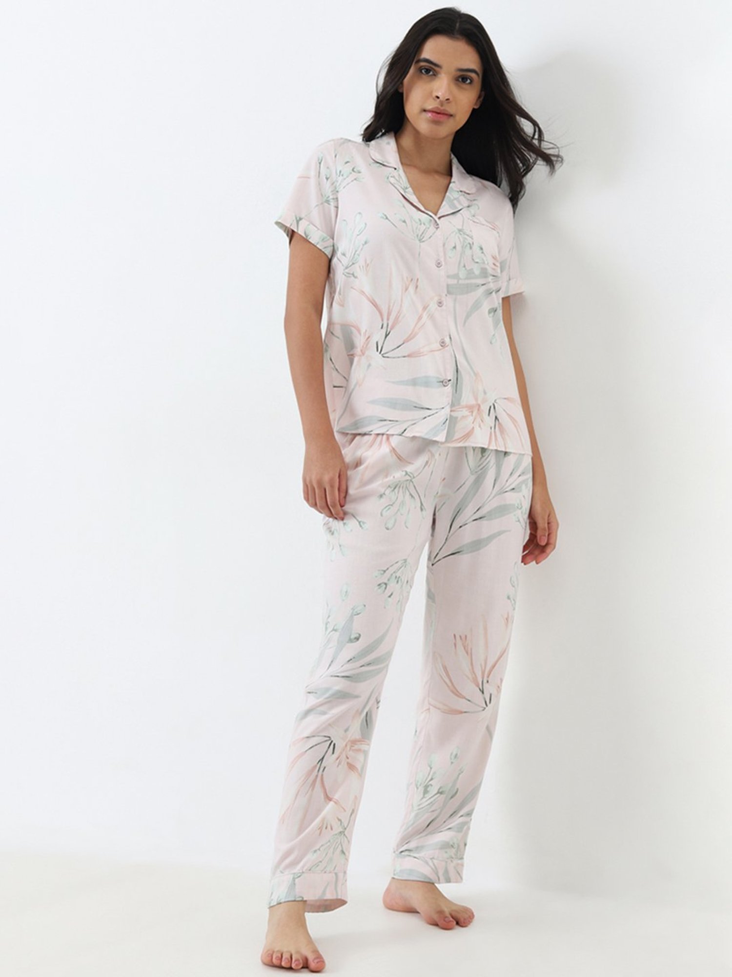Wunderlove by Westside Light Pink Shirt with High-Rise Pyjamas Set