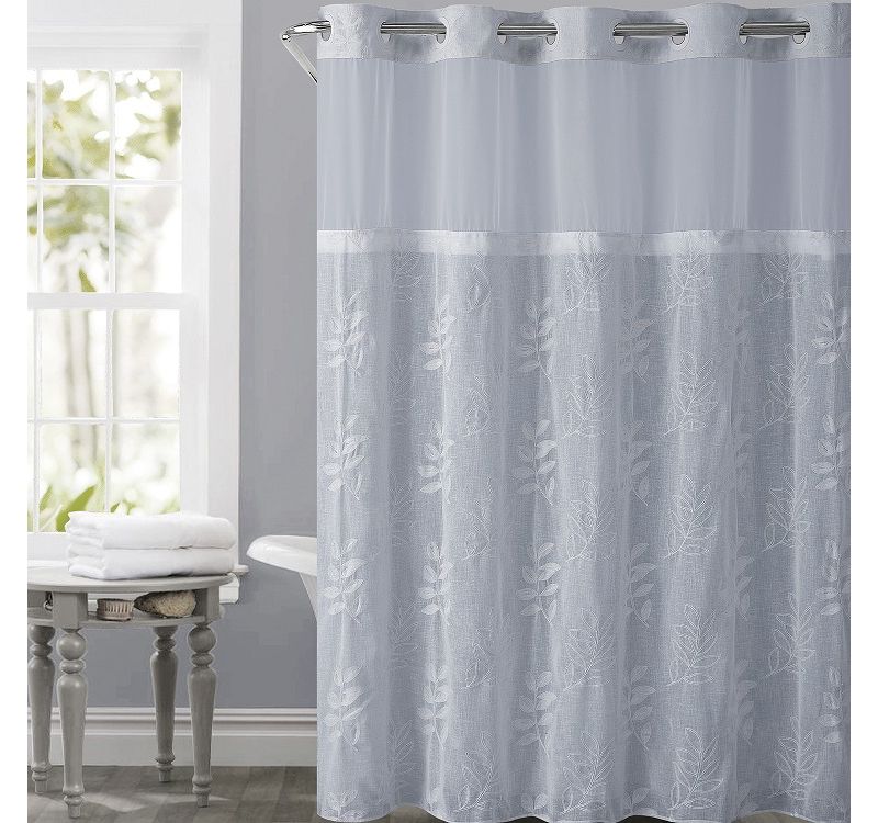 Palm Leaves Shower Curtain with Liner Blue - Hookless