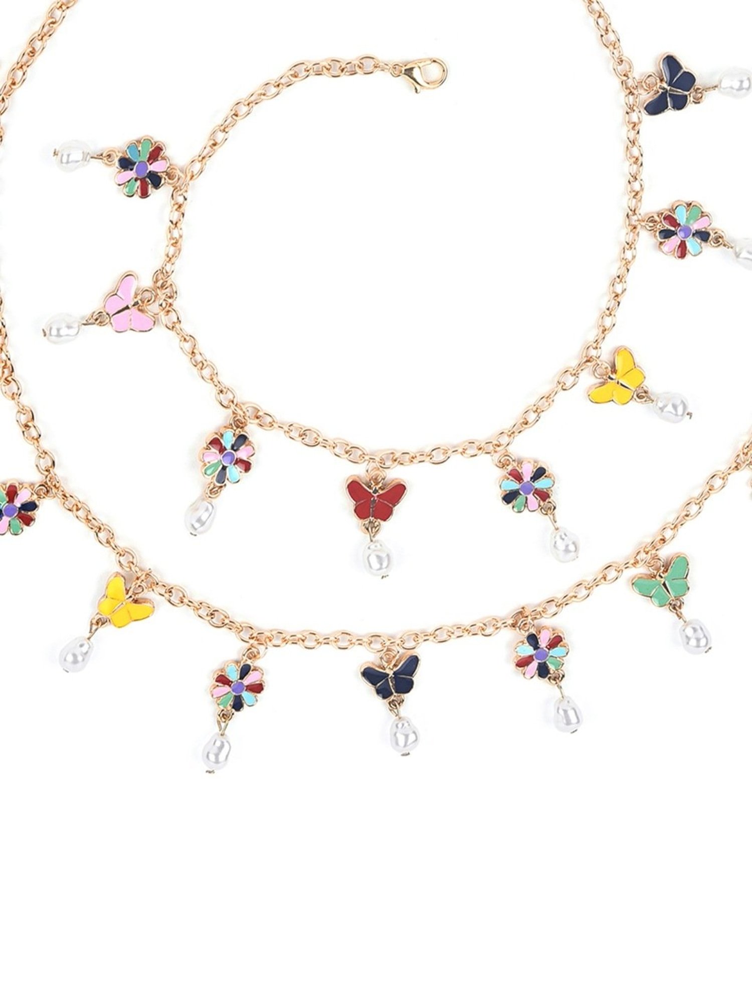 Zaveri Pearls Multicolour Enamel Tiny Flowers & Butterflies Contemporary Belly Chain-ZPFK16393