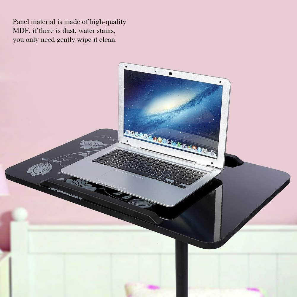 Overbed Bedside Desk Mobile Rolling Laptop Stand Tilting Overbed Table with Wheels Height Adjustable Tray Table for Laptop Bed Sofa Side Table (Black)