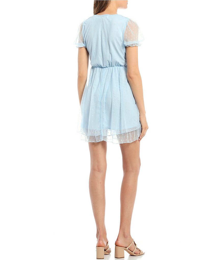 Allison & Kelly Short Sleeve Mesh Dot Double Hem Dress