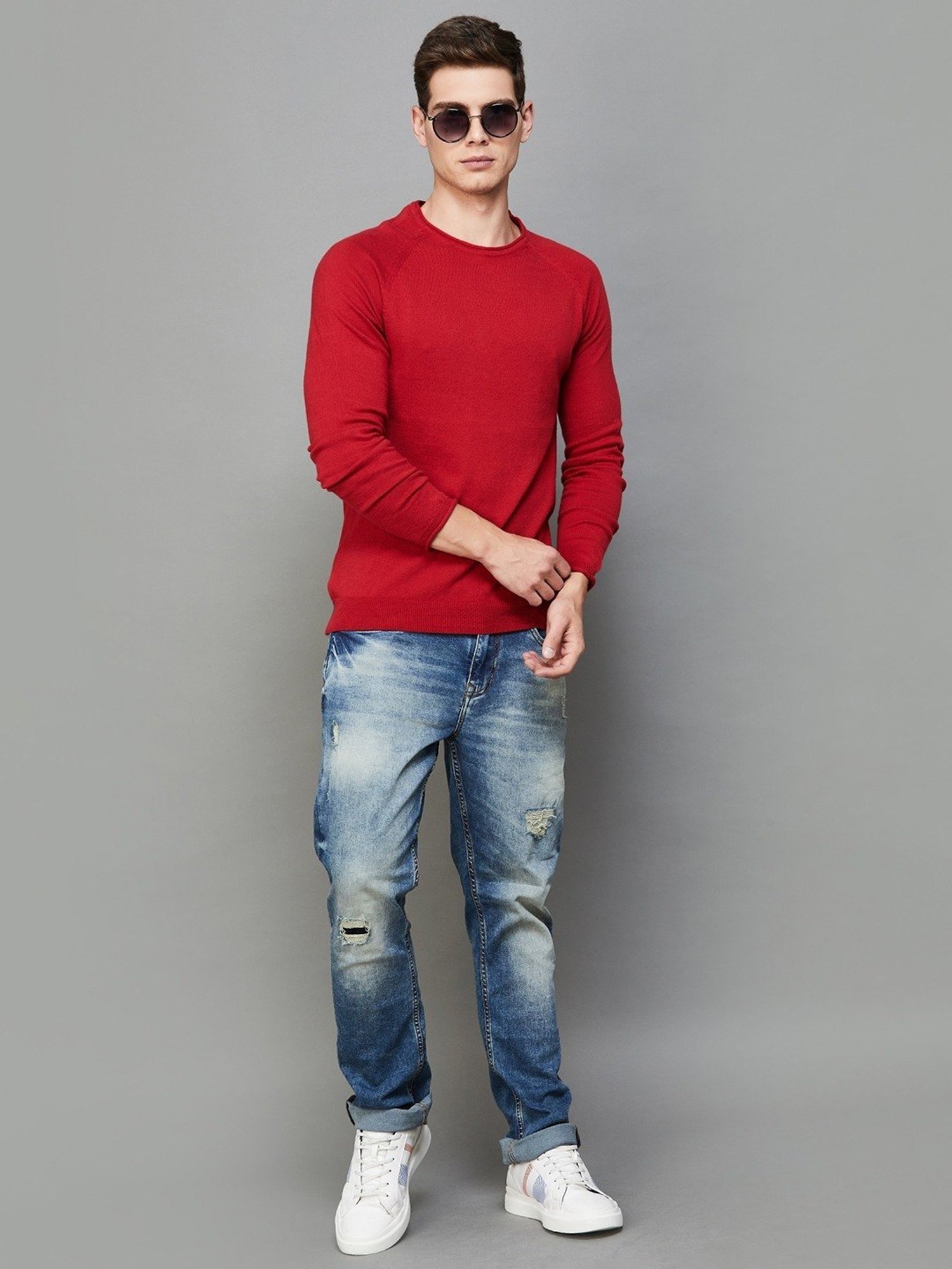 BOSSINI Red Cotton Regular Fit Sweater