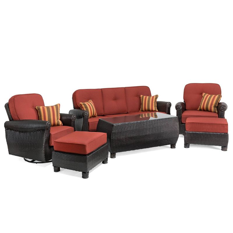 Breckenridge 6pc Seating Set Java Brown Frame Sunbrella Meredian Brick Red Fabric - La-Z-Boy