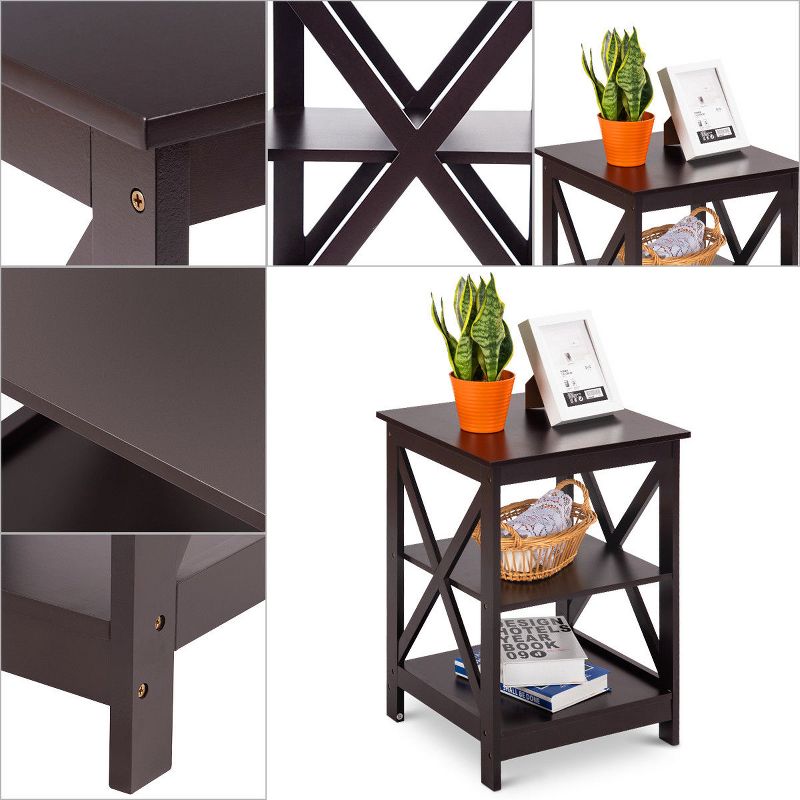 Costway 3-Tier Nightstand End Table Storage Display Shelf Living Room Furni Espresso NEW
