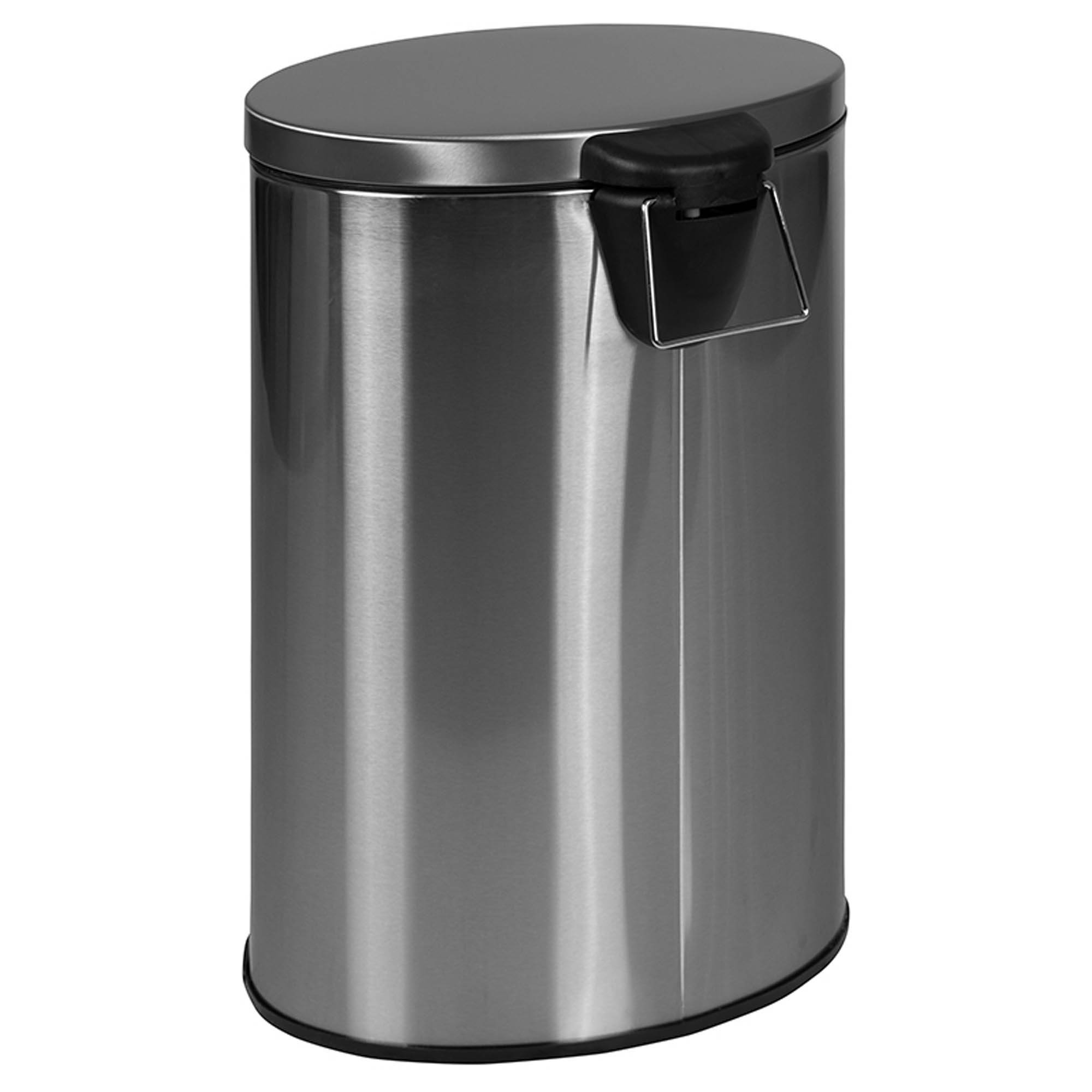 Offex 40"L Modern Stainless Steel Fingerprint Resistant Finish Compact Oblong Step Trash Can with Soft Close Lid and Removable Liner - 10.6 Gallons
