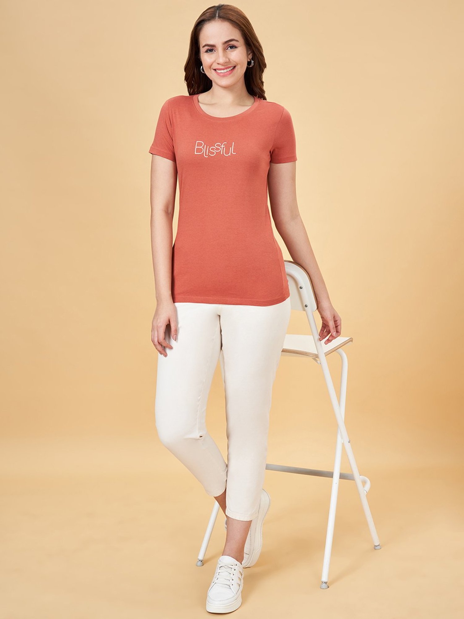 Honey by Pantaloons Rust Cotton Printed T-Shirt