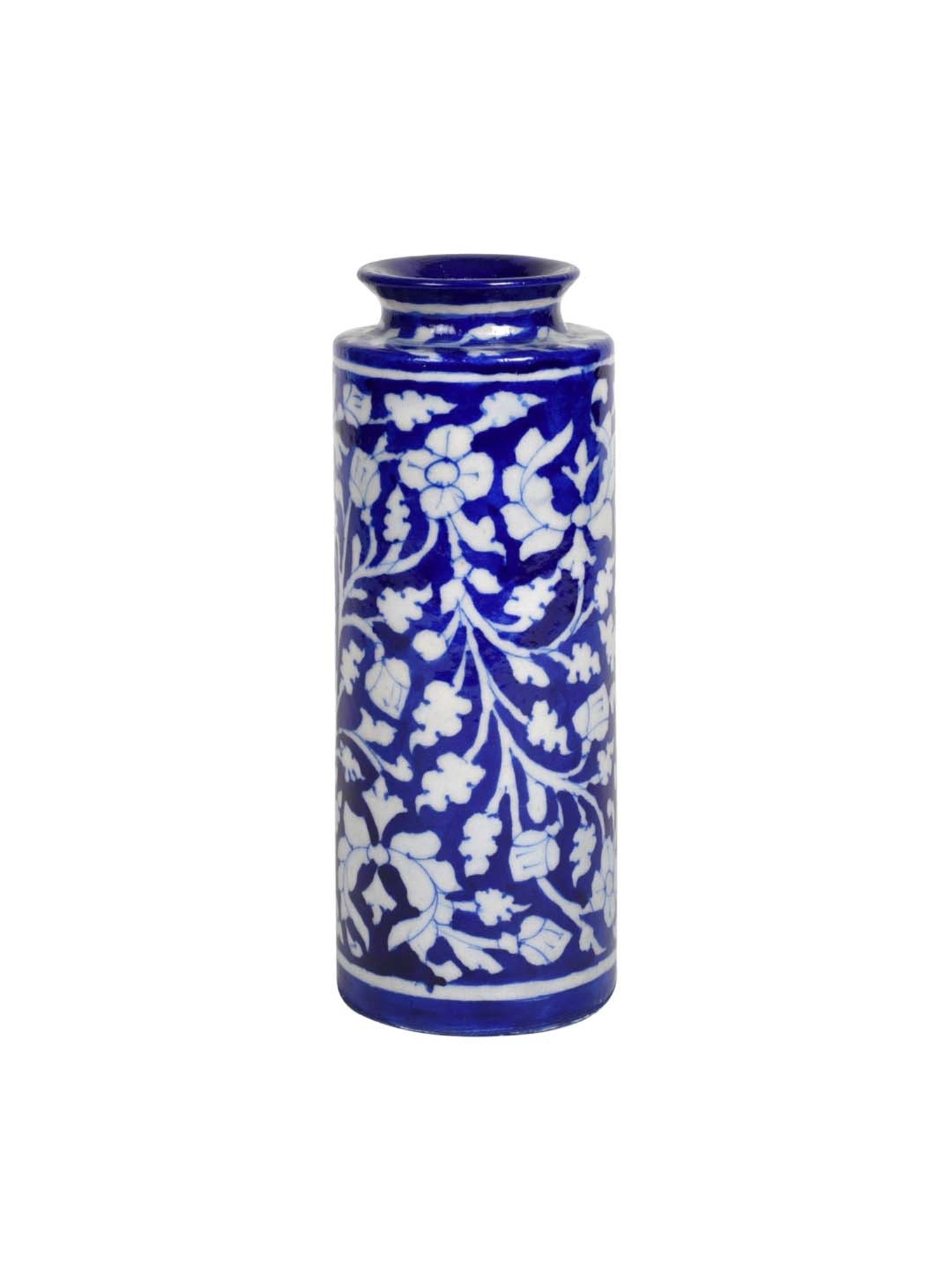 Unravel India Blue & White Ceramic Decorative Vase - Set of 1