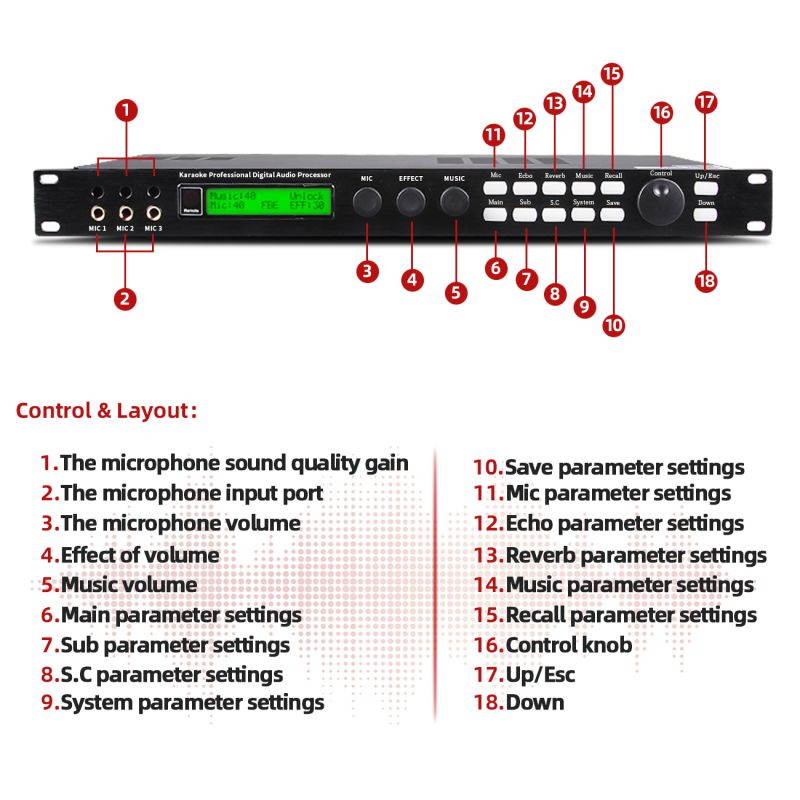 Depusheng X5 Karaoke Professional Digital Audio Processor Can Set via a PC Interface Prevent Howling