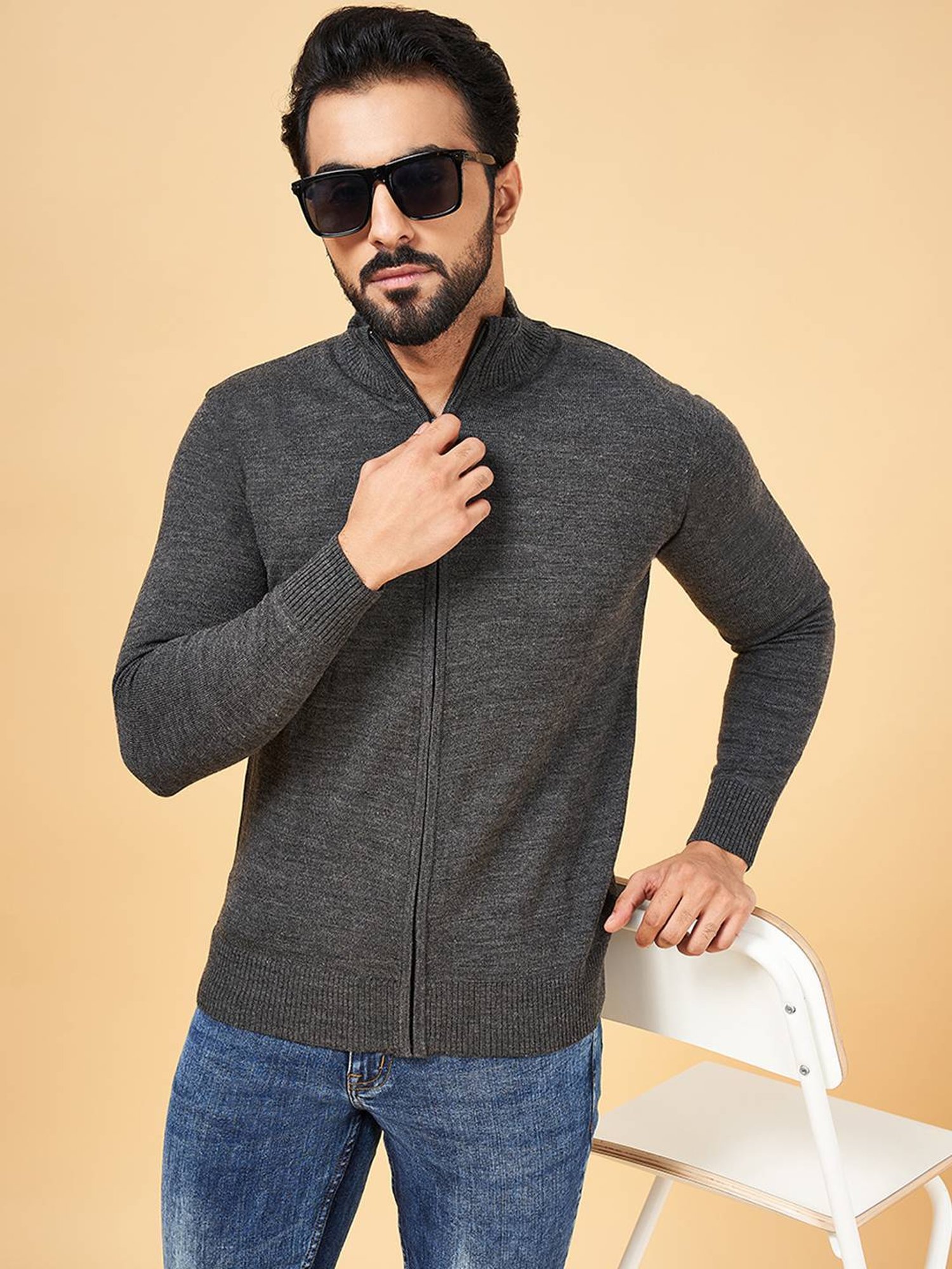 YU by Pantaloons Grey Regular Fit Sweater