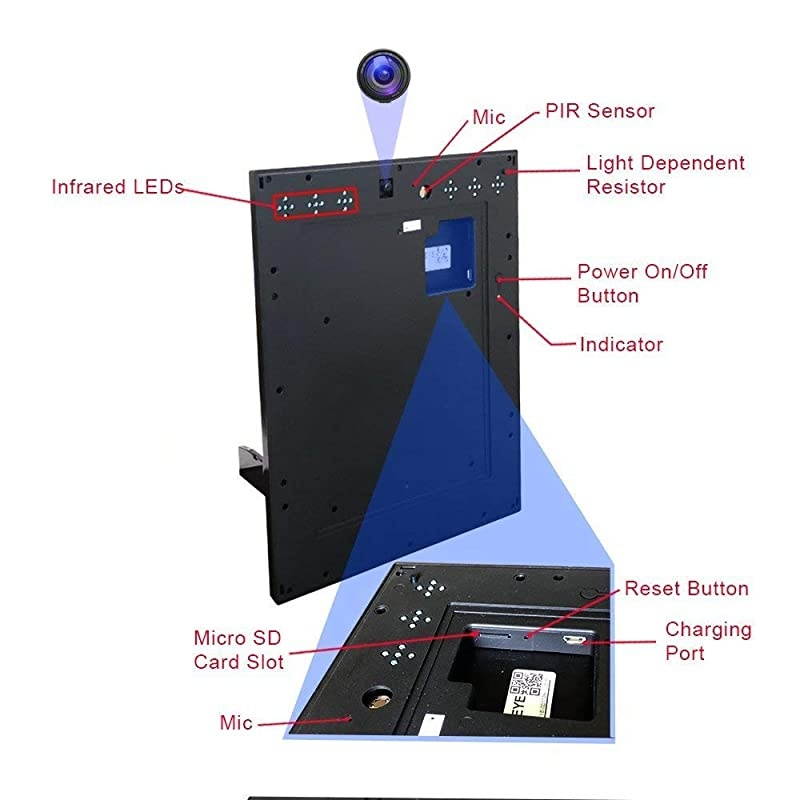 Yieye WiFi Photo Frame Hidden Spy Camera w. 1080P Full HD 64Gb Card Included 365 Days Standby Battery Life Night Vision & Instant Alerts for Home/Office Security Surveillance (2020 Version)