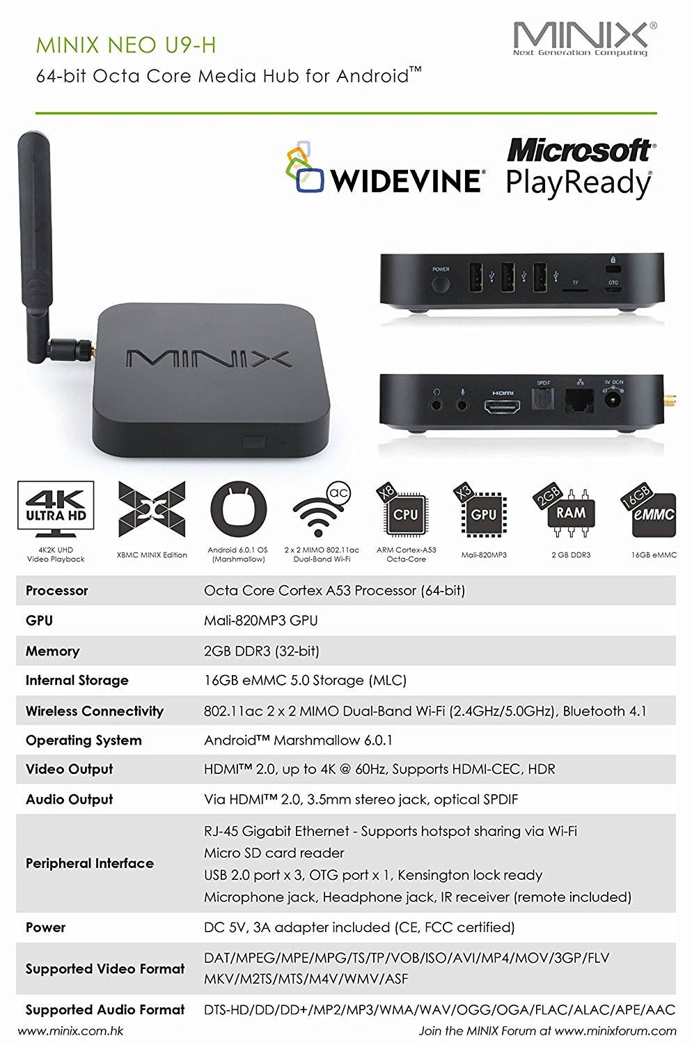 MINIX NEO U9-H + MINIX NEO A3, 64-bit Octa-Core Media Hub for Android [2GB/16GB/4K/HDR/XBMC] and Six-Axis Gyroscope Remote with Voice Input. Sold Directly by MINIX Technology Limited.