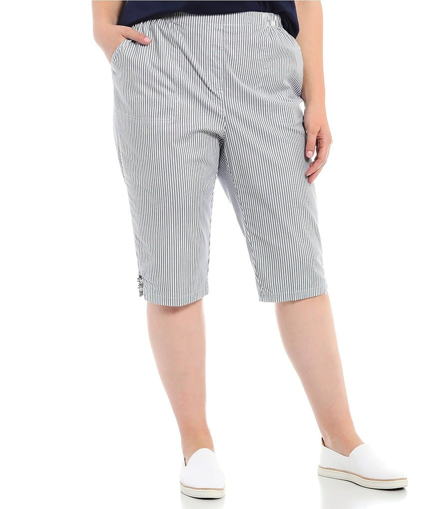 Allison Daley Plus Size Ticking Stripe Print Pull-On Skimmer