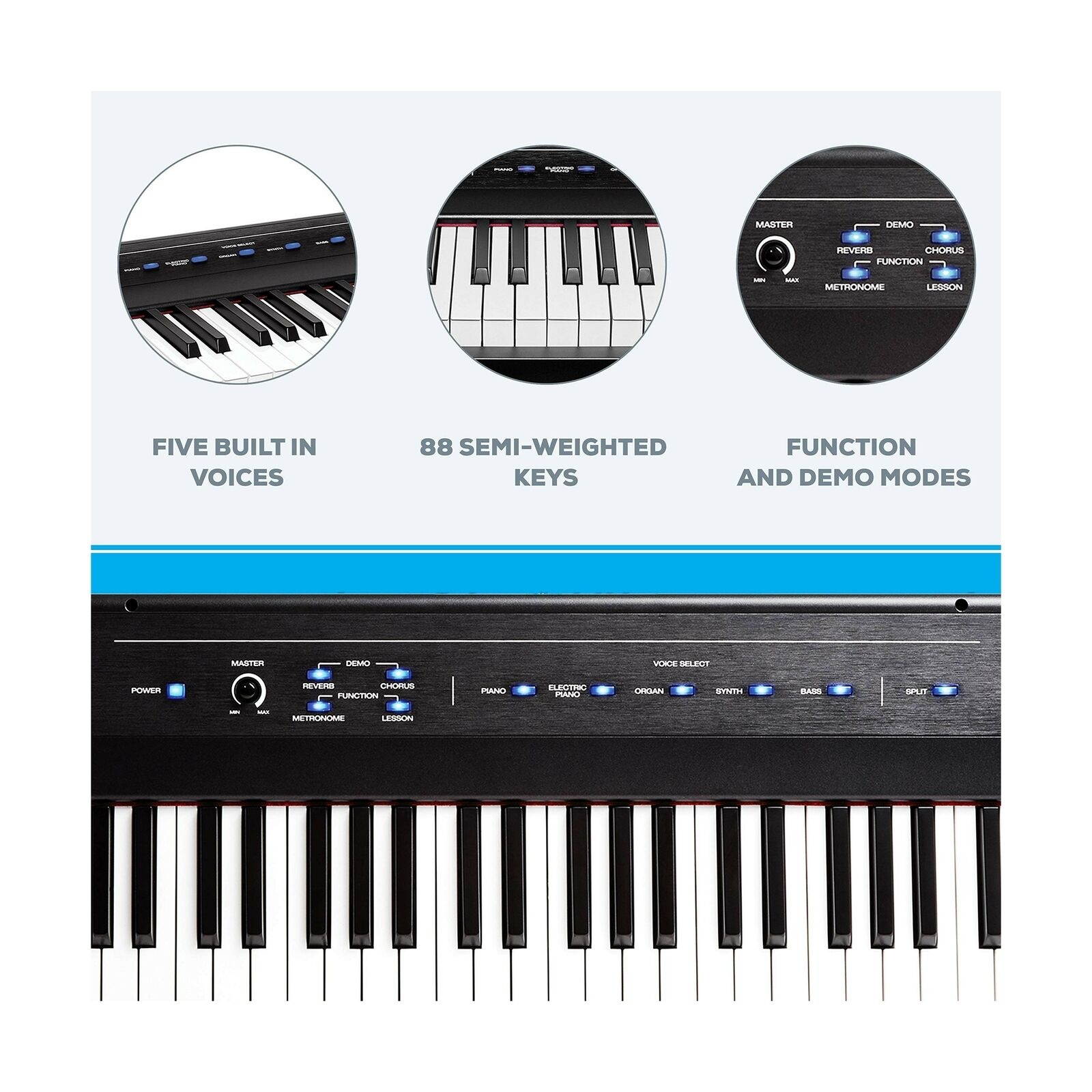 Digital Piano Bundle - Electric Keyboard with 88 Semi Weighted Keys, Built-In...