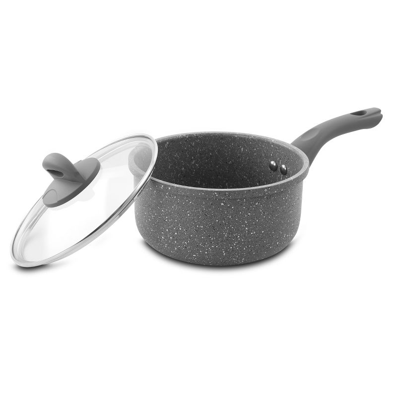 Oster Cuisine Echodale 2 Quart Aluminum Nonstick Saucepan with Lid in Grey Speckle