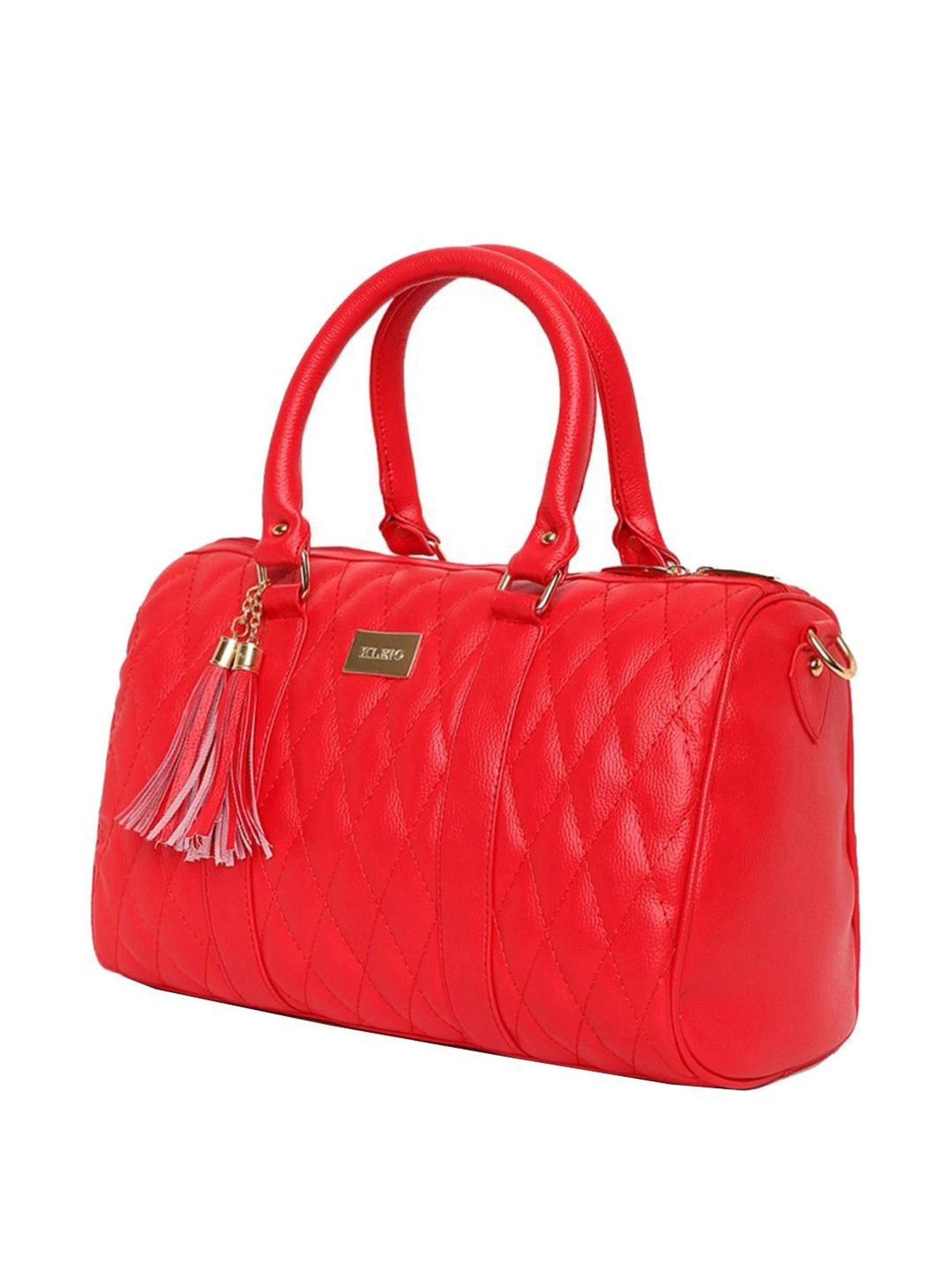KLEIO Red Textured Medium Bowler Handbag