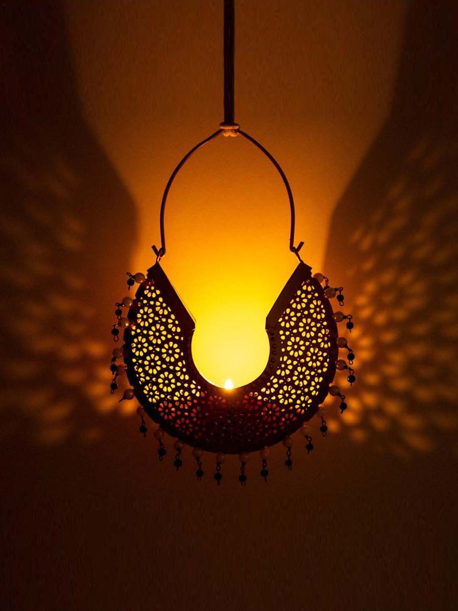 Home4U 'Jhumka' Golden Mild Steel Hanging Tea Light Holder - Set of 2