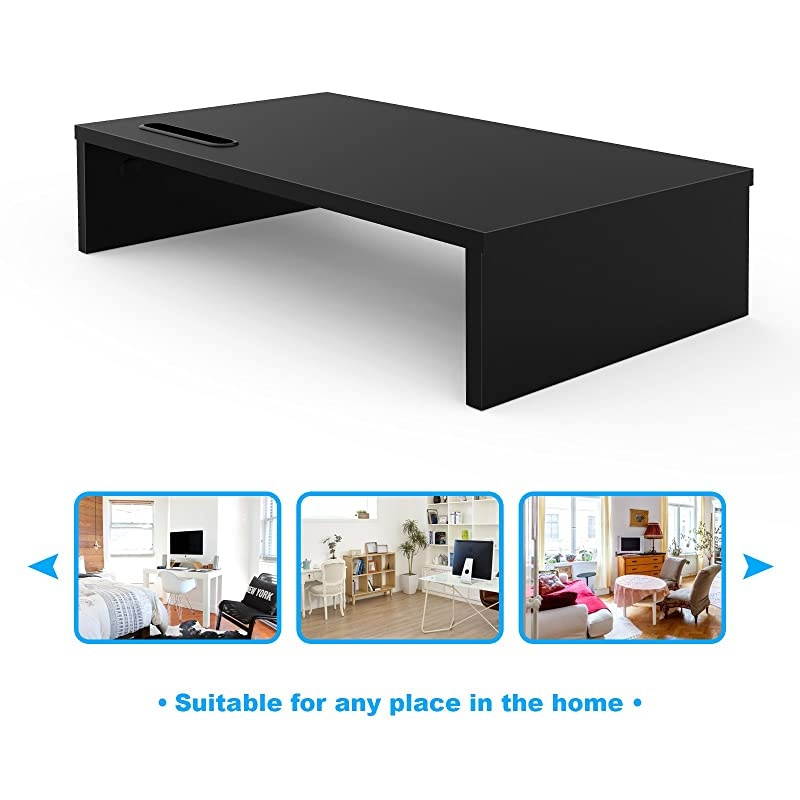 Wood Monitor Stand Riser Desk TV Shelf with Cellphone Holder Ergonomic Laptop Printer Stand with Cable Management for Laptop Computer Notebook iMac PC 167 inches Black