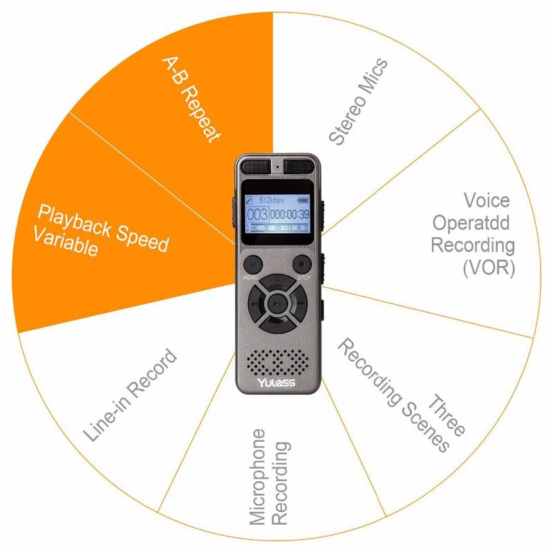 8GB Professional Audio Recorder Business Portable Digital Voice Recorder USB Support Multi-language,Tf Card to 64GB