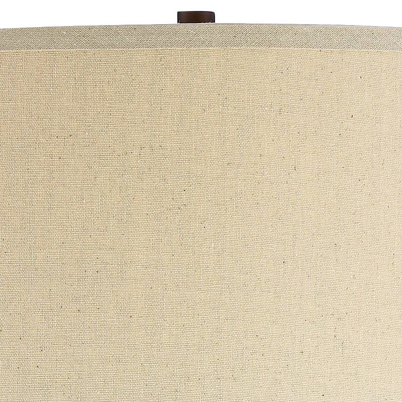 Possini Euro Design Industrial Table Lamp Oil Rubbed Bronze Clear Glass Burlap Tapered Drum Shade for Living Room Bedroom Bedside