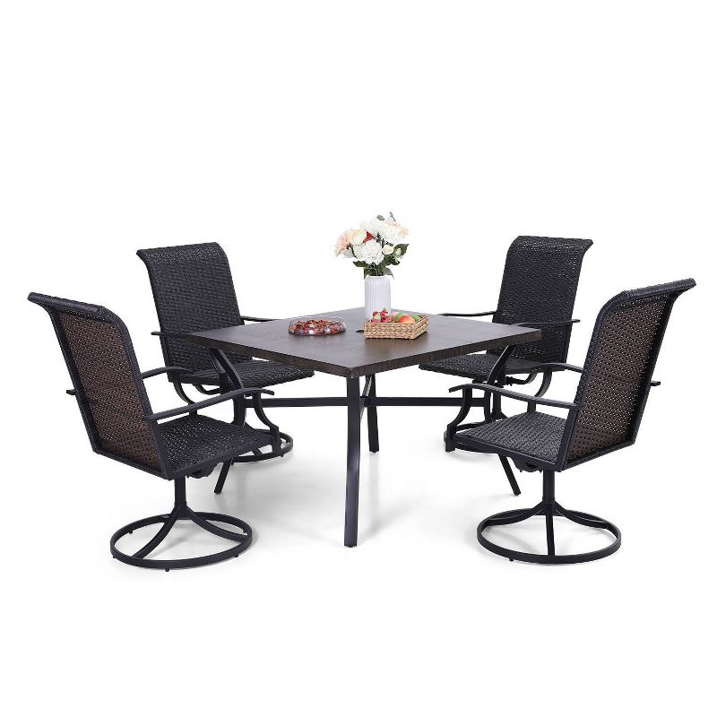 5pc Patio Dining Set with 360 Swivel Chairs & Square Steel & Faux Wood Tabletop - Captiva Designs