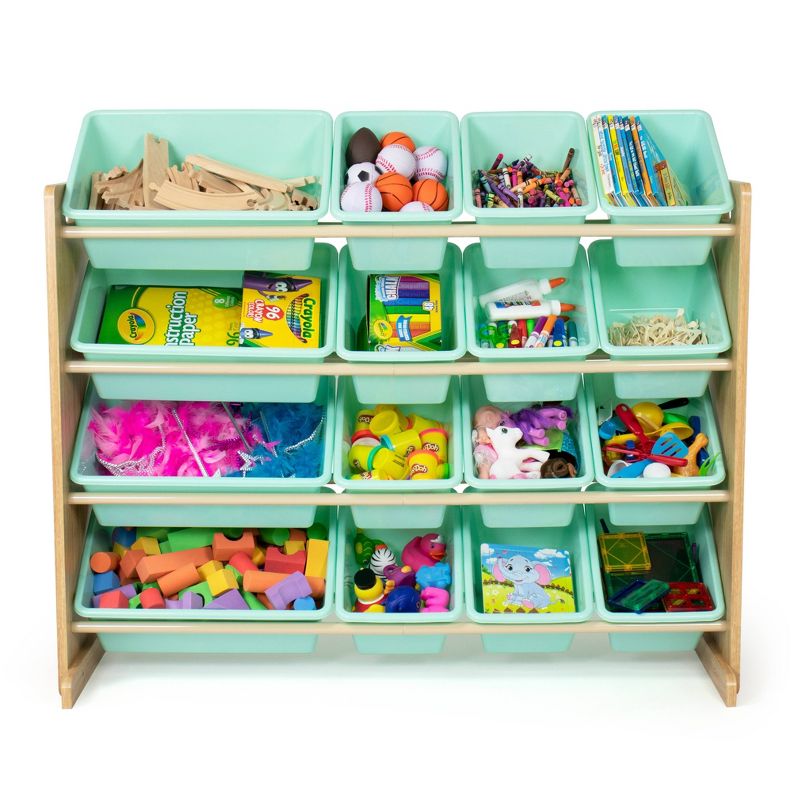 Toy Organizer with 16 Storage Bins Natural/Mint - Humble Crew